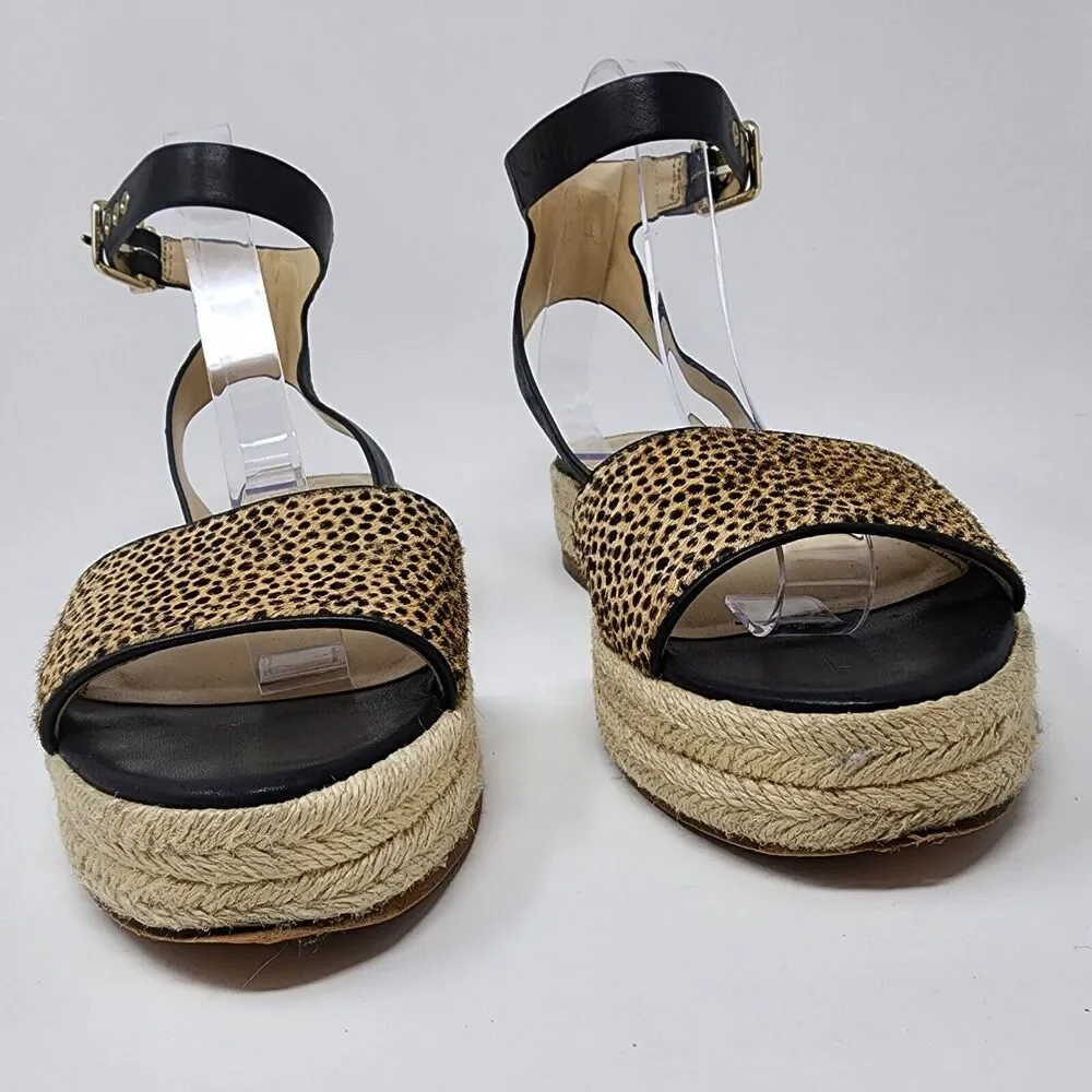Vince Camuto Kathalia Espadrille Sandals Women 8.5 Cow Hair Leopard Platform